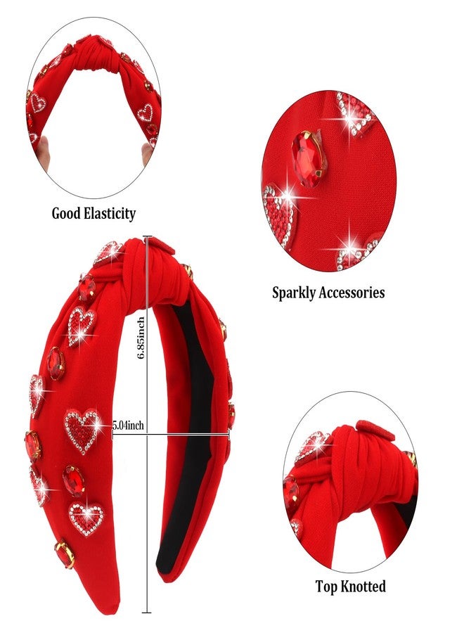 ACO-UINT Valentines Headbands for Women Red Knotted Headband with Rhinestone Heart Decor, Wide Non-Slip Hairband Valentine’s Day Hair Accessories Gifts - Image 2
